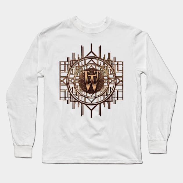 w letter art nouveau style in golden art deco pattern glamour alphabet monograms Long Sleeve T-Shirt by designsbyxarah